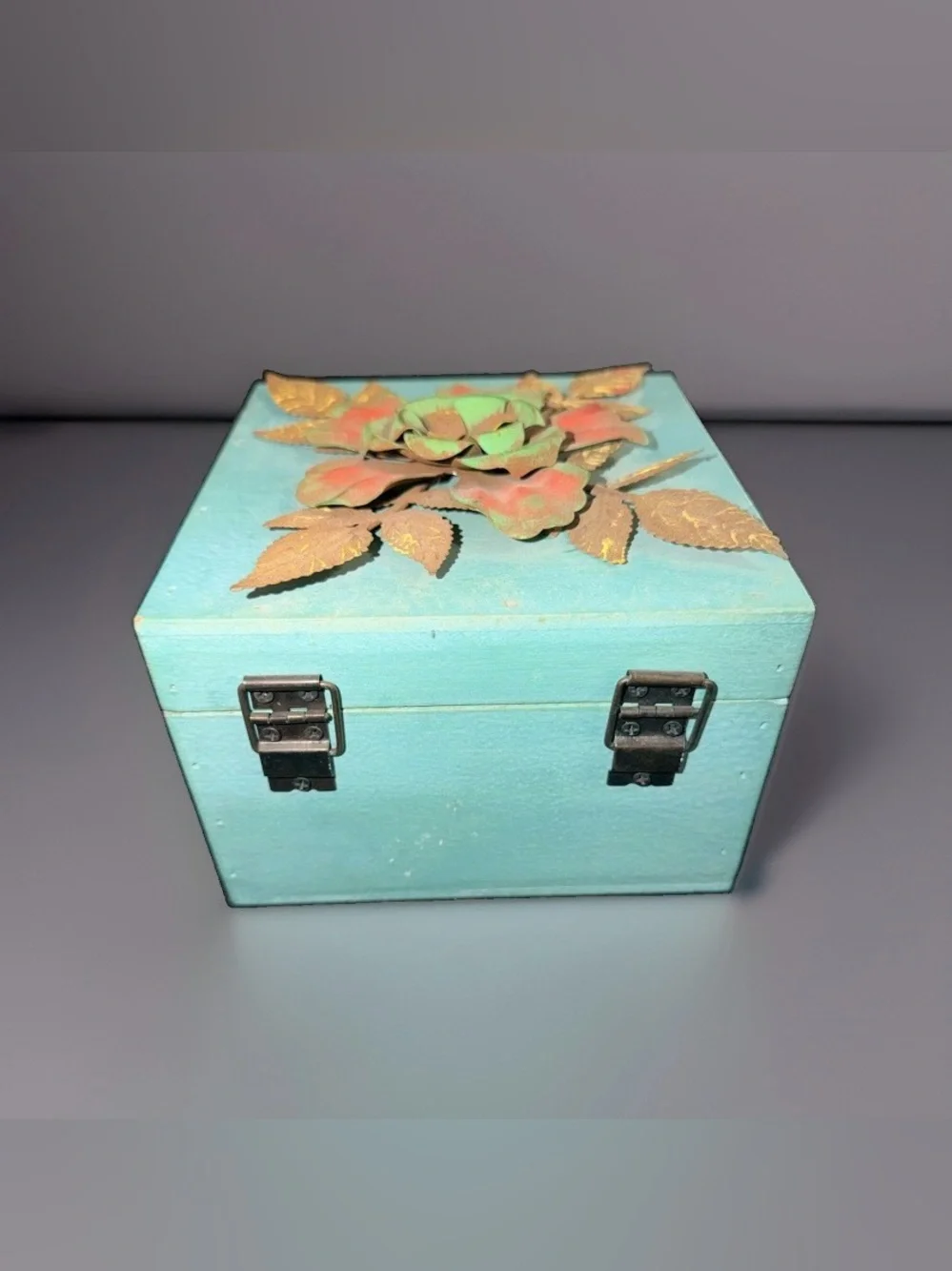 Trinket Box With Raised Floral And Leaf Design Turquoise Hobby Lobby